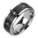 Bague en titane 44 - Noire avec strass transparents