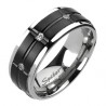 Bague en titane 44 - Noire avec strass transparents