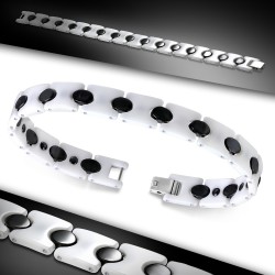 Bracelet céramique 01 - Blanc avec ronds noirs