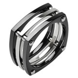 Bague en titane 50 - Trois parties grises et noires