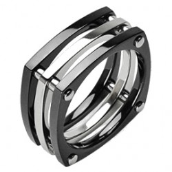 Bague en titane 50 - Trois parties grises et noires