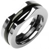 Bague en titane 51 - Bande noire et bords gris