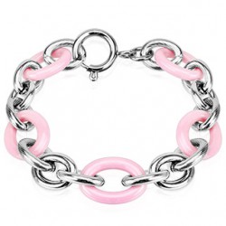 Bracelet céramique 15 - Chaines acier et rose ovales
