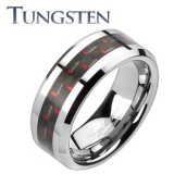 Bague en tungstène 10 - Fibre de carbnone rouge et noir