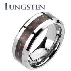 Bague en tungstène 10 - Fibre de carbnone rouge et noir