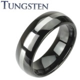 Bague en tungstène 11 - Noire ligne grise