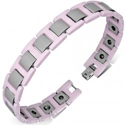 Bracelet céramique 23 - Acier et rose