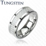 Bague en tungstène 14 - Fibre de carbone blanc