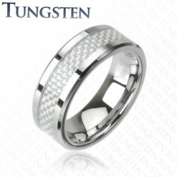 Bague en tungstène 14 - Fibre de carbone blanc