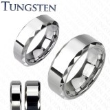 Bague en tungstène 15 - Grise bords avec facettes