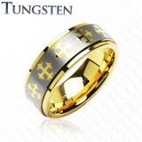 Bague en tungstène 20 - Gold-IP croix