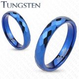 Bague en tungstène 28 - Bleue fines facettes