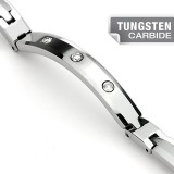 Bracelet en tungstène 03 - Fin argenté et zircones