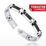 Bracelet en tungstène 06 - Fibre de carbone noir et argenté