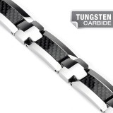 Bracelet en tungstène 06 - Fibre de carbone noir et argenté
