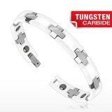 Bracelet en tungstène 07 - Céramique blanche et argenté
