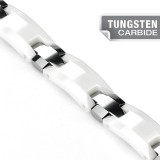 Bracelet en tungstène 07 - Céramique blanche et argenté