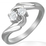 Bague deux zircones ronds tige féminine (08)