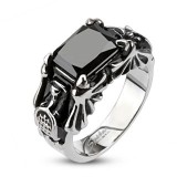 Bague zircone rectangulaire noir sur griffes (11)