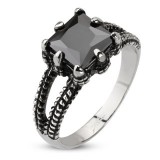Bague zircone noir rectangulaire serti (09)