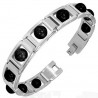 Bracelet en acier 28 - Perles rondes noires