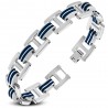 Bracelet en acier 32 - Deux lignes en caoutchouc bleu