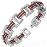 Bracelet en acier 33 - Deux lignes en caoutchouc marron