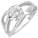 Bague zircone transparent lignes entrelcées (42)