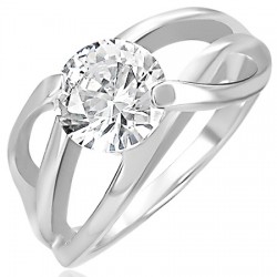 Bague zircone transparent lignes entrelcées (42)