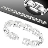 Bracelet en acier 36 - Deux lignes en caoutchouc blanc