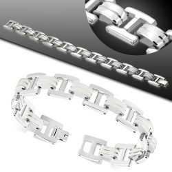 Bracelet en acier 36 - Deux lignes en caoutchouc blanc