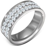 Bague deux lignes de zircones transparents (50)