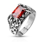 Bague zircone rectangulaire rouge médiévale (69)
