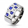 Bague zircones bleus et transparents (75)