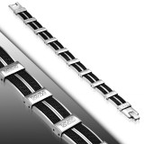 Bracelet en acier 60 - Caoutchouc noir avec lignes Grecques