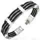 Bracelet en acier 66 - Trois lignes caoutchouc noir