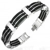 Bracelet en acier 66 - Trois lignes caoutchouc noir