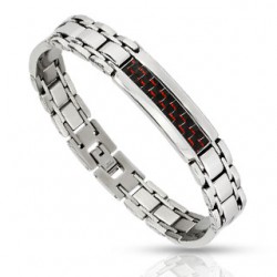 Bracelet en acier 68 - Fibre de carbone rougeatre