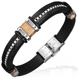 Bracelet prestige 21 - Caoutchouc et acier symboles Grecs