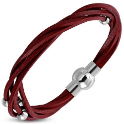Bracelet fermeture magnétique 14 - Rouge Plusieurs tours perles