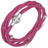 Bracelet fermeture magnétique 20 - Rose foncé plusieurs tours perles