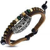 Bracelet en cuir deluxe 02 - Perles jaunes et vertes