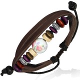Bracelet en cuir deluxe 08 - Grosse perle avec fleurs
