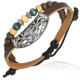 Bracelet en cuir deluxe 11 - Perles jaunes et vertes