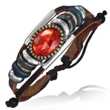Bracelet en cuir deluxe 14 - Gros strass rouge