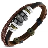 Bracelet en cuir deluxe 18 - Ronds noirs et argentés