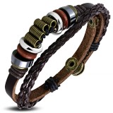 Bracelet en cuir deluxe 19 - Perles oranges