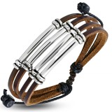 Bracelet en cuir deluxe 28 - Quatre cordons acier