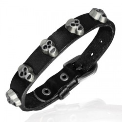 Bracelet gothique 32 - Noir fin avec têtes de mort