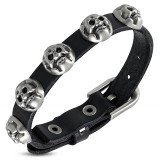 Bracelet gothique 33 - Noir fin avec têtes de mort sur cercle
